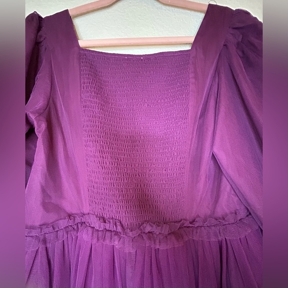 Ivy City Co Florence Dress Plum XL Puff Sleeve Smocked Purple Maxi Midi Tulle - Picture 13 of 16
